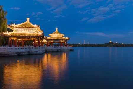 建筑,北海,公园,传统建筑,夜景北海公园,中国,北京,江河,景点