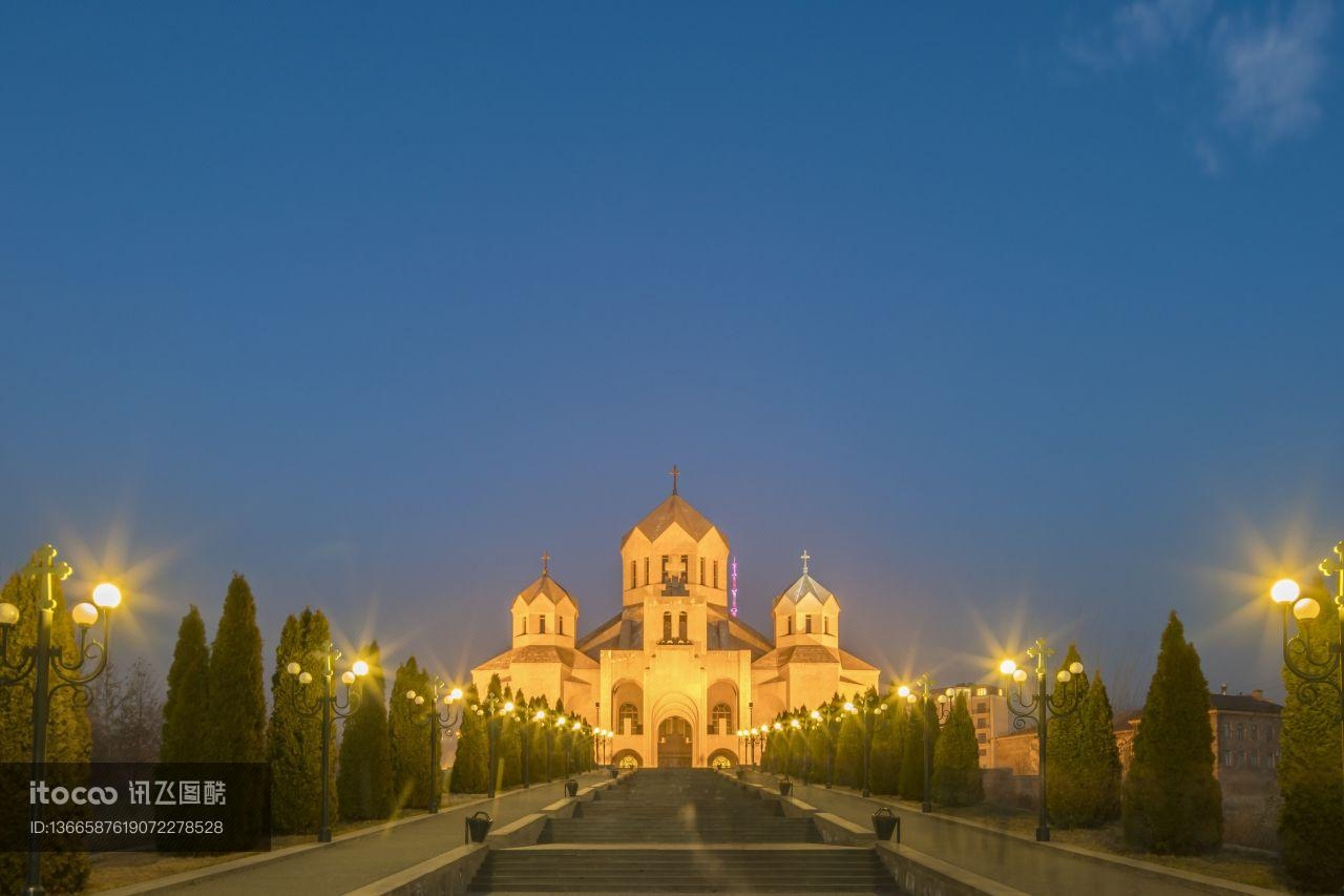 建筑夜景,城镇,国外