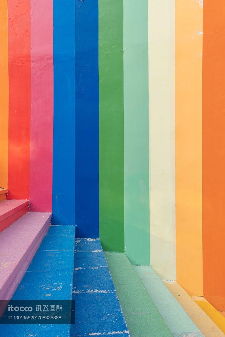 台阶,墙壁,彩虹色