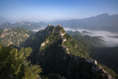 建筑,中国,北京,箭扣长城,历史古迹,自然风光,森林,山川,植物,树木,天空,雾,白云