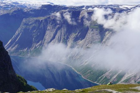 自然风光,国外,白云,山川,江河,挪威,天空,雾,俯瞰,雪山