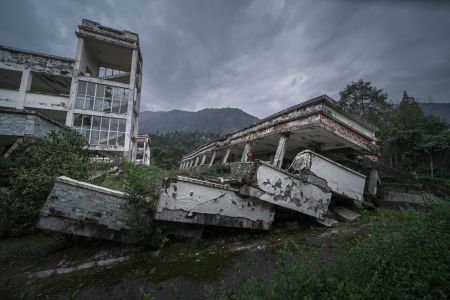 民居,传统房屋,坍塌,建筑,城镇,夜晚