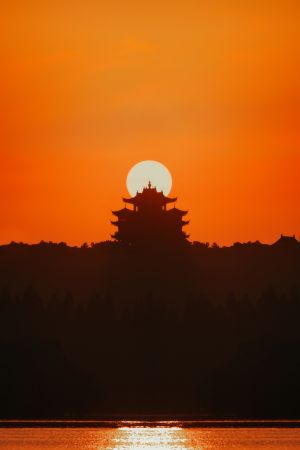天空,特写,日出,寺塔,自然风光,湖泊,生活工作