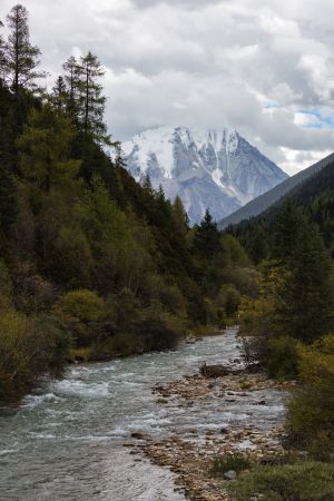 自然风光,川西,中国,四川,山川,森林,天空,白云,树木,植物,江河