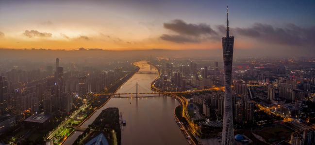 城镇,建筑,都市,日落,航拍,江河,桥