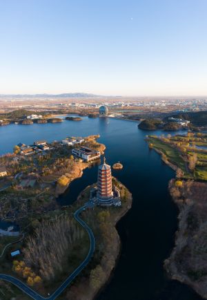 怀柔,自然风景,湖泊,建筑,塔,俯瞰,中国,北京