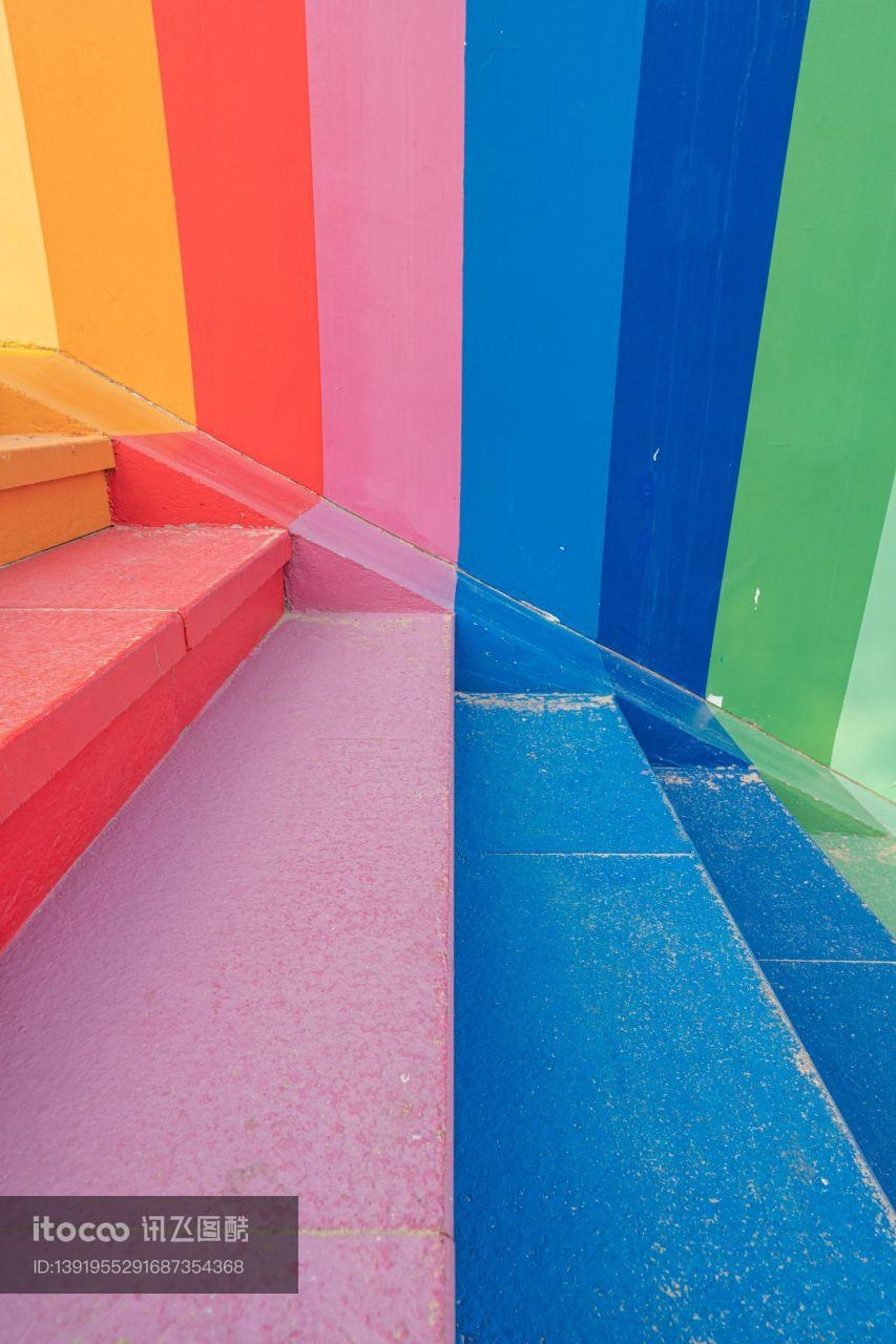 台阶,抽象背景,彩色