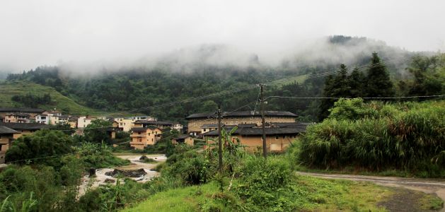 自然风光,雾,山川,村镇,建筑