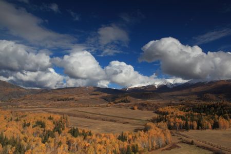 新疆,自然风光,白云,天空,山川,雪山