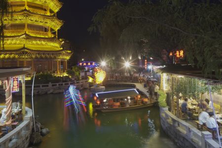 景点,江河,滦州古城,建筑夜景,建筑,河北,城镇,夜晚,塔,中国