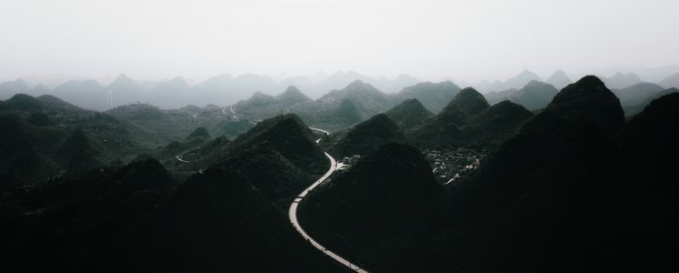 山峦,自然风景,道路,航拍,建筑