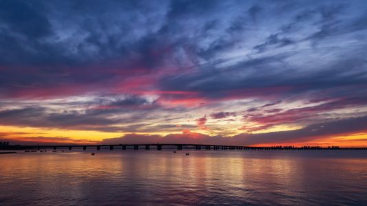 天空,白云,全景,霞光,自然风光,桥