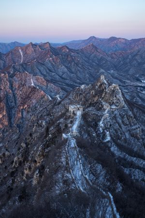 中国,北京,山川,箭扣长城,建筑,历史古迹,自然风光,冬天,俯瞰,航拍,天空,雪