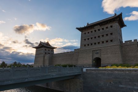 建筑,中国,山西,大同,城镇,天空,白云,桥,江河,植物,树木