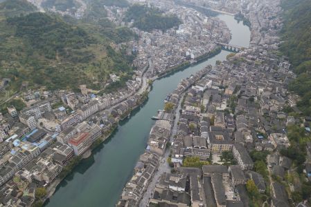 城镇,村镇,镇远古城,贵州,自然风光,江河,建筑,全景,俯瞰,山川