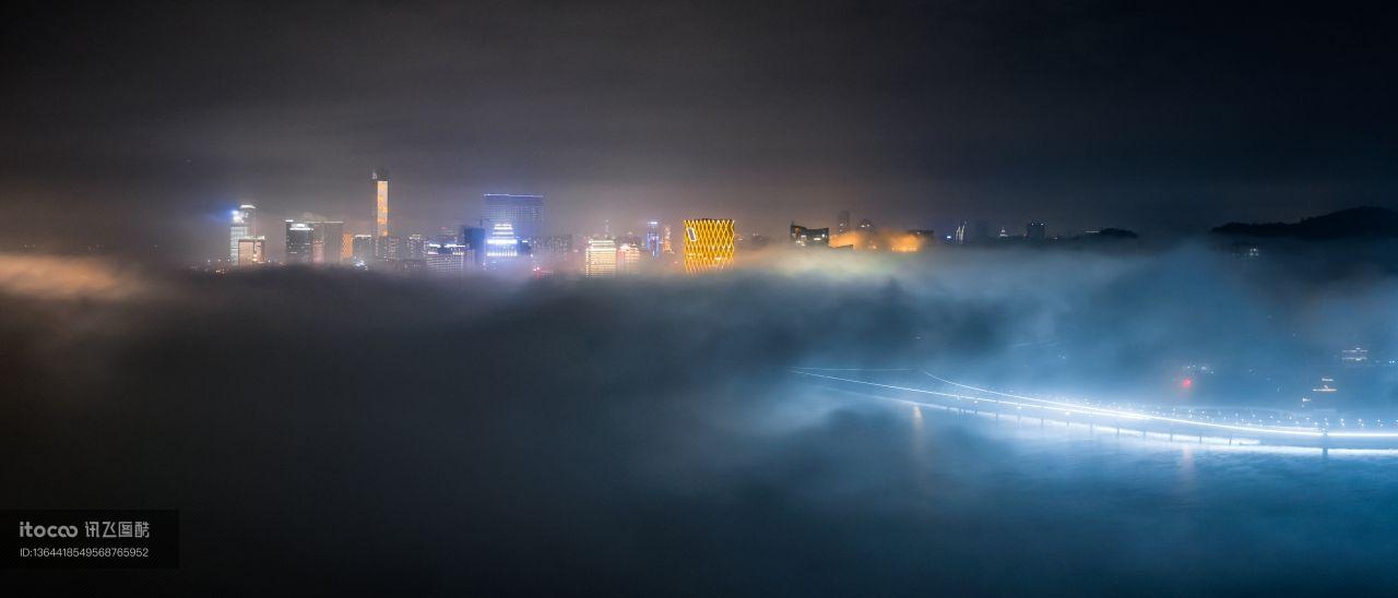 云雾缭绕,城镇,都市