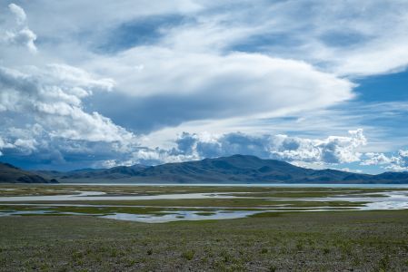 天空,草原,山川,白云,湖泊