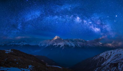 自然风光,星空,山峦,雪山,夜晚,全景