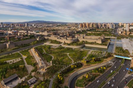 都市,中国,山西,城镇,天空,道路,建筑,全景,大同,汽车,交通工具