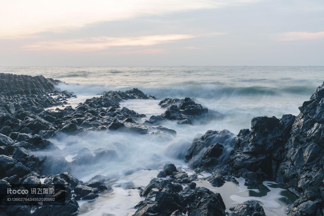 海洋,礁石,海浪