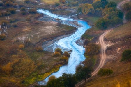 自然风光,俯瞰,草原,植物,青草,航拍,江河,树木