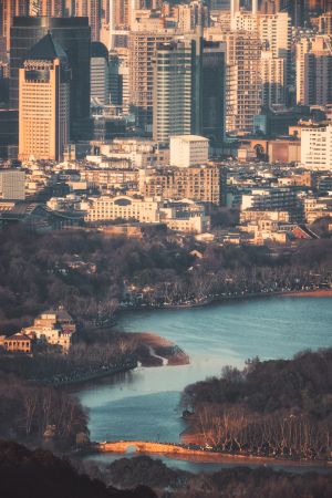 现代建筑,城镇,湖泊,道路,俯瞰,居民楼,建筑,植物,树叶,树木