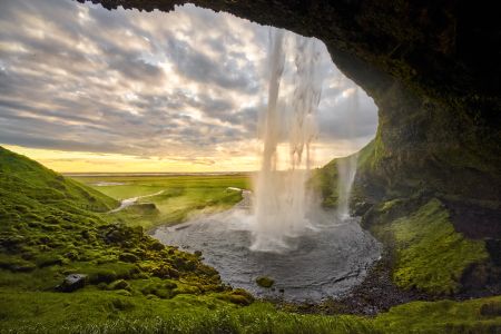 瀑布,草原,天空,冰岛,赛利亚兰瀑布,国外,全景,平原