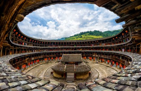 建筑,民俗风情,传统建筑,民居,城镇,天空,白云,全景