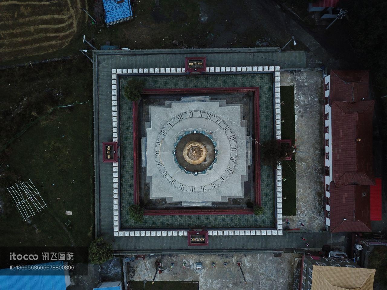 西藏,寺庙,俯瞰