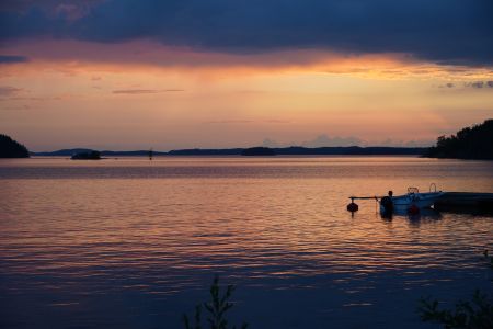 自然风光,国外,日落,芬兰 ,天空,江河,日出,全景,交通工具,船