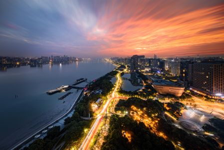 天空,湖泊,航拍,都市夜景,日落,自然风光,建筑,城镇