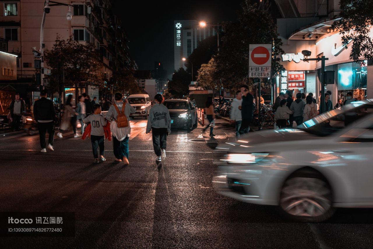 城市道路,夜晚,杭州