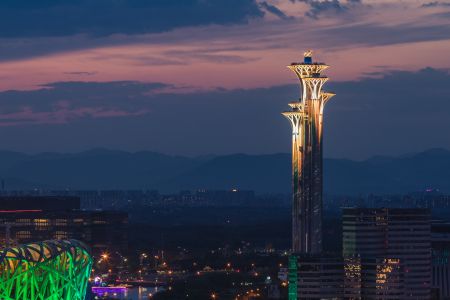 奥林匹克体育中心,现代建筑,建筑夜景,都市夜景,天空,中国,北京,建筑,纪念碑