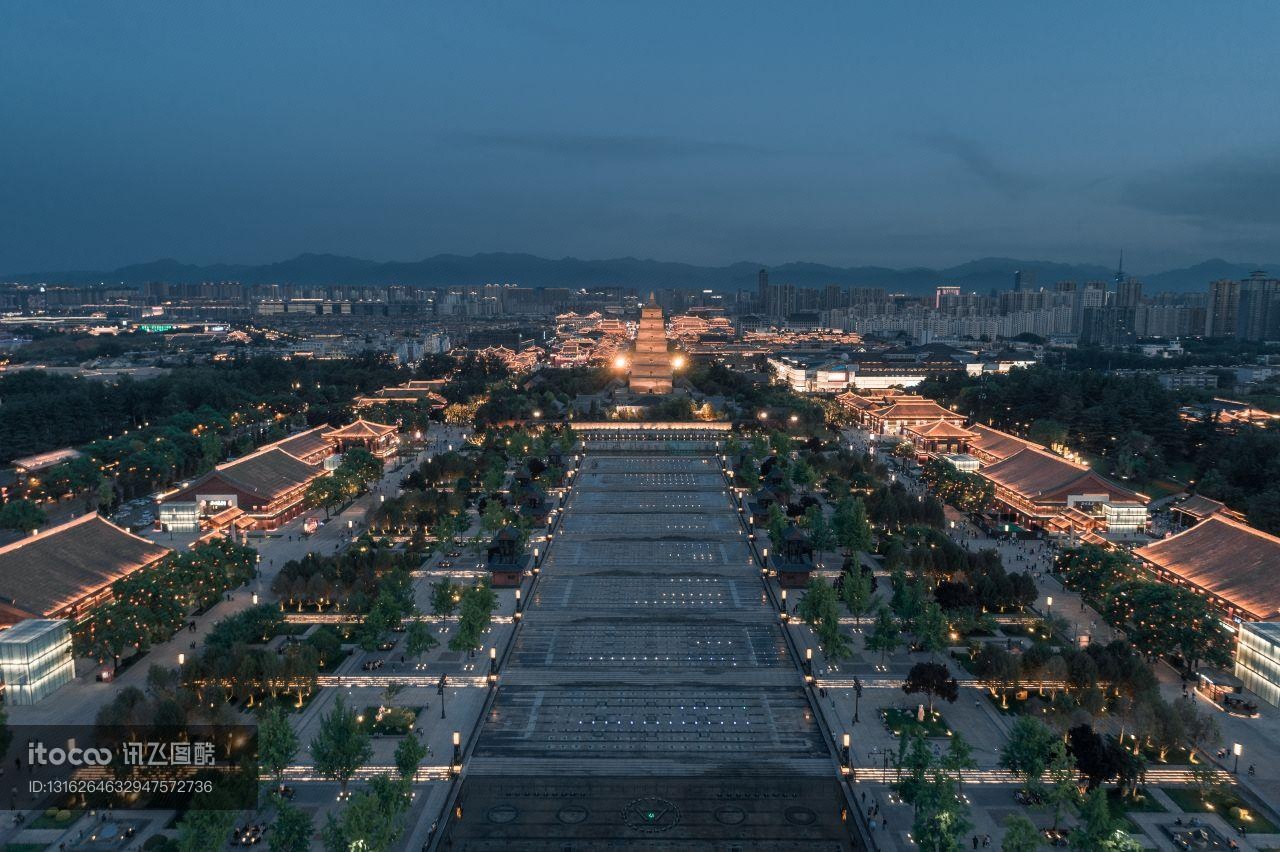 陕西,建筑夜景,都市夜景