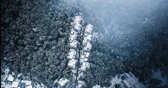 航拍,自然风光,森林,冬天,建筑,雪,道路