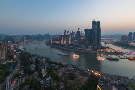 港口码头,现代建筑,建筑,江河,自然风光,道路,立交桥,中国,重庆