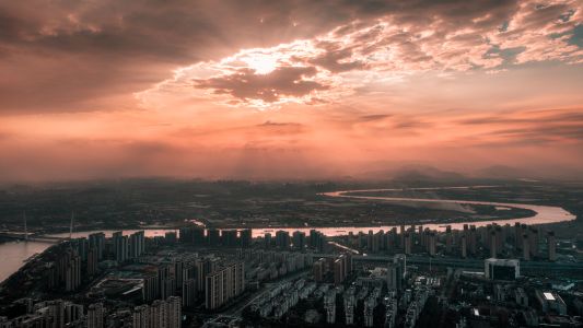 城镇,中国,建筑,天空,白云,航拍