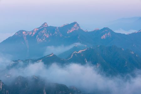 自然风光,山川,雾,全景,箭扣长城,中国,北京,历史古迹,植物,树木,天空