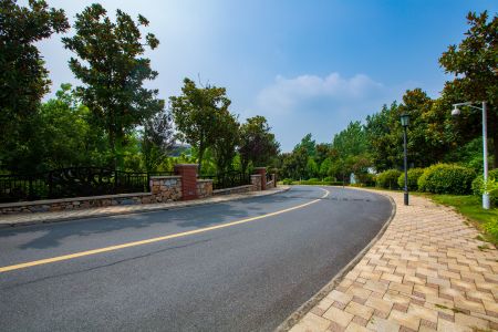 城镇,建筑,公路,道路,天空,植物,树木,白云,青草