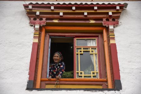西藏,老人,半身像,窗