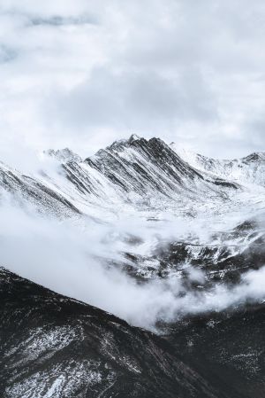 自然风光,冬天,山峦,雪山,特写,雪,天空,乌云