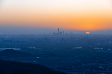 城镇,航拍,日落,天空,太阳