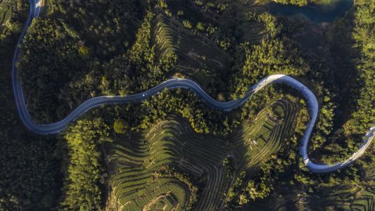 自然风光,植物,山川,航拍,道路,树木,公路,交通工具,汽车