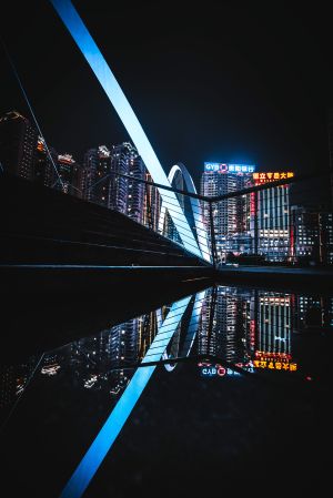 夜晚,建筑,都市夜景,城镇,都市,仰拍,江河,道路,天空
