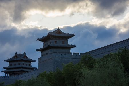 建筑,中国,山西,大同,城镇,天空,乌云,植物,树木
