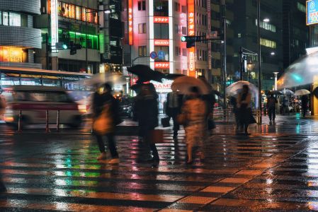 城镇,夜晚,道路