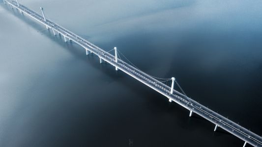 桥,航拍,江河,城镇,道路,俯瞰,建筑,交通工具,汽车,船