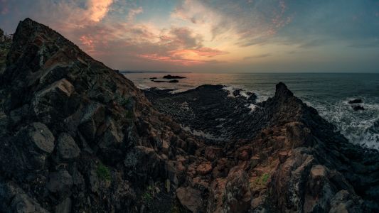 自然风光,岩石,海洋,天空,日落