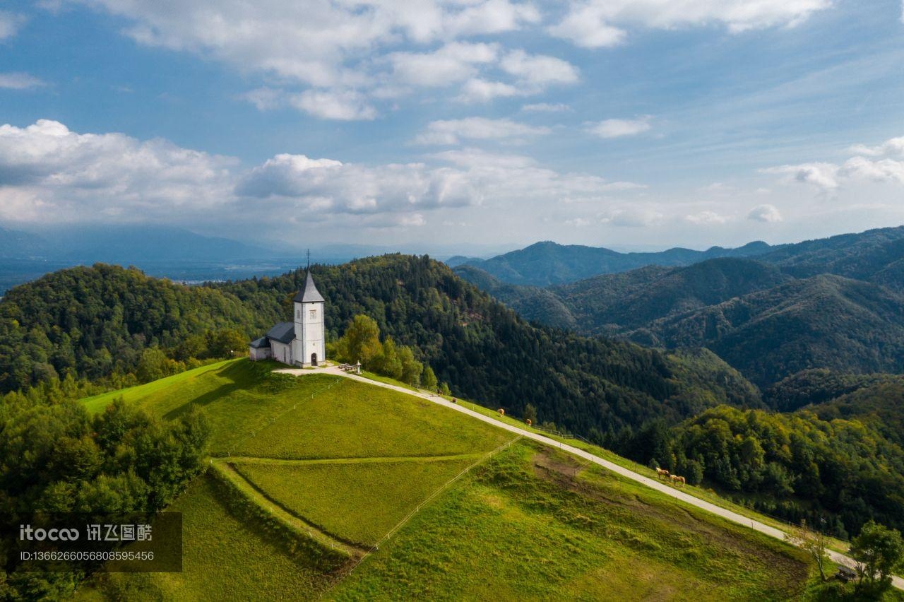 自然风光,青草,传统建筑