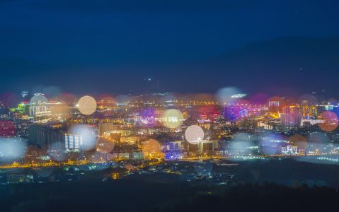 夜晚,全景,城镇,都市,建筑